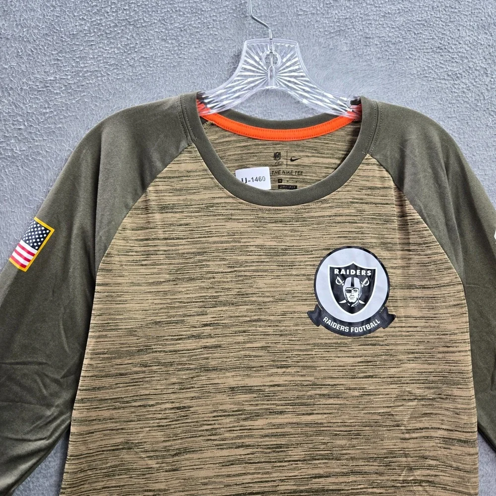 Oakland‎ Raiders Women Shirt M Green Nike US Army Football Dri Fit 3/4 Sleeve